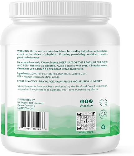 Miniatura 3 de LA SALT CO Epsoothe - Tarro de sal de Epsom de 5 libras para baño y remojo y exfoliante para pies, sulfato de magnesio puro y natural, USP, alivia