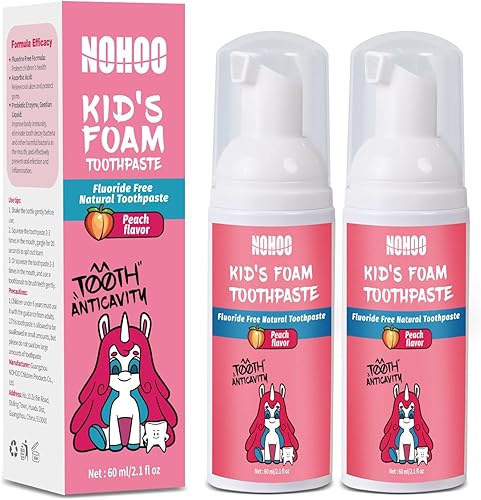 Miniatura 10 de NOHOO Pasta de dientes de espuma sin flúor para niños, sabor a frutas, pasta de dientes de entrenamiento natural para bebés y niños pequeños,