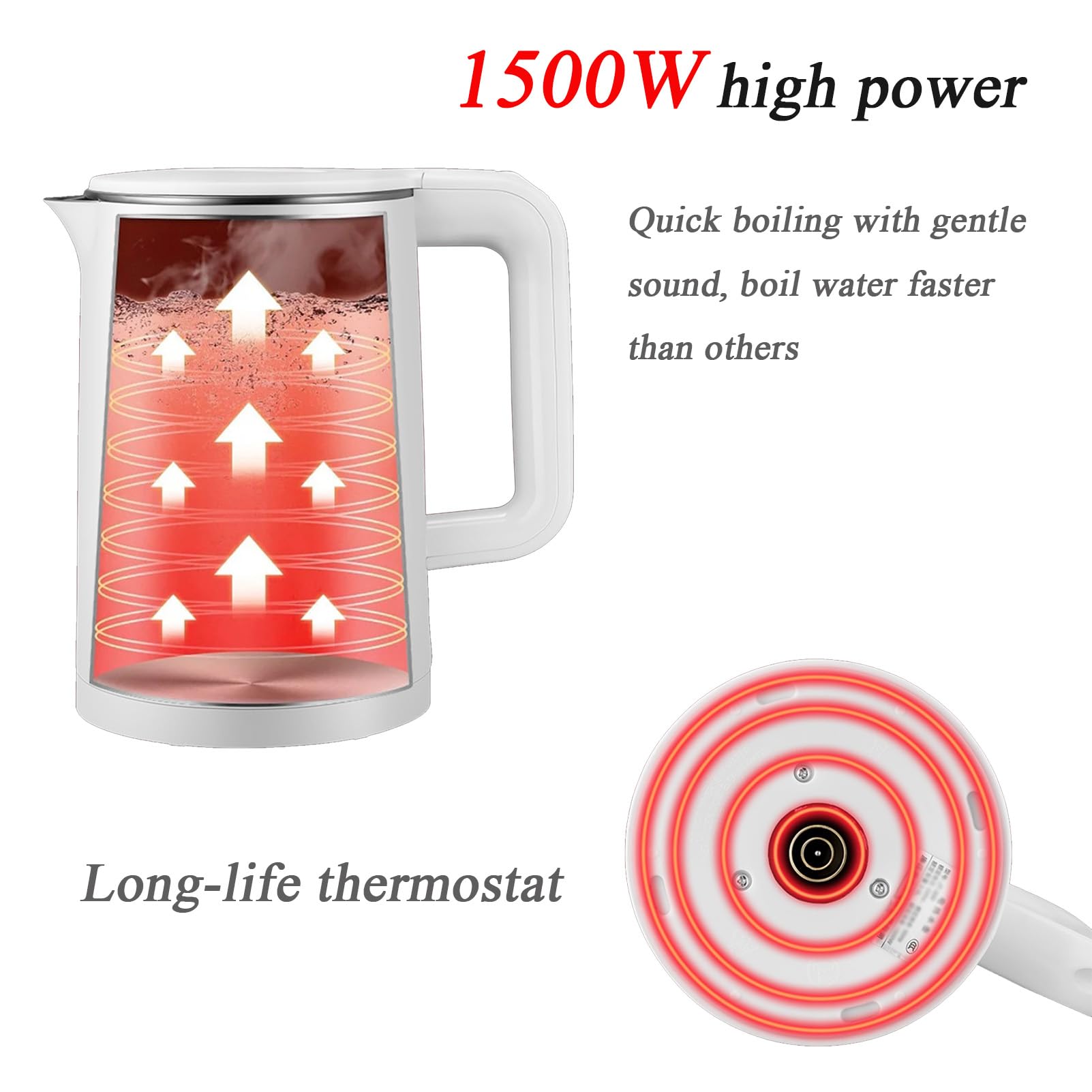 Hervidor eléctrico de acero inoxidable cepillado, 3 L, 1500 W, apagado automático, color verde, 3 L
