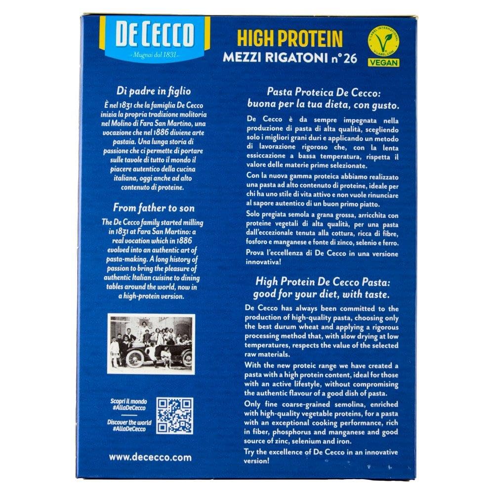 Italian Gourmet Pasta Mezzi rigatoni Nr. 26 proteici proteinreich 12 x 400g | Aus 100% italienischem Hartweizen / con semola italiana, al dente, Gesamtnettogewicht 4,8 kg + Kostenlos Polpa 400g