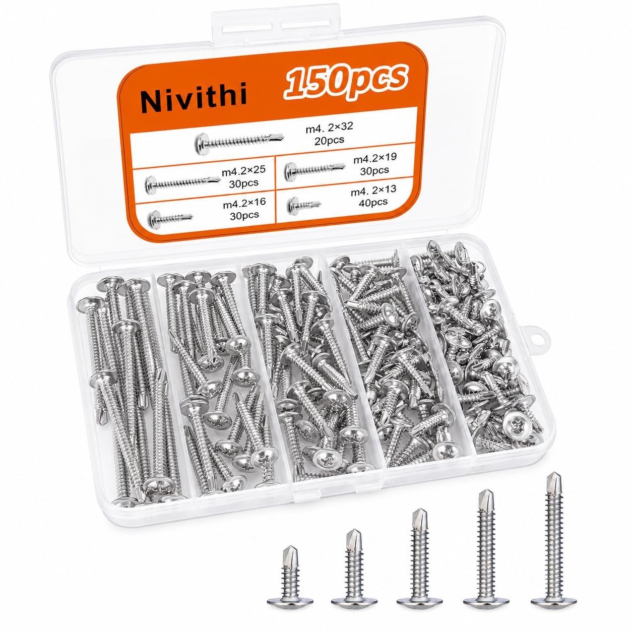 Nivithi SR42S 150x 410 Metall M4.2 Selbstschneidende Schrauben,Blechschrauben Selbstbohrend,Schnellbauschrauben,Kreuzschlitz Rundkopf Schrauben,Ideal für Blechmontage,Metall Schrauben