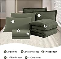Vista 6 de Geniospin King Size Comforter Set- 7 Piece Dark Green Textured King Bedding Set, Soft Solid Bed in a Bag for All Season, King Comforter Set with
