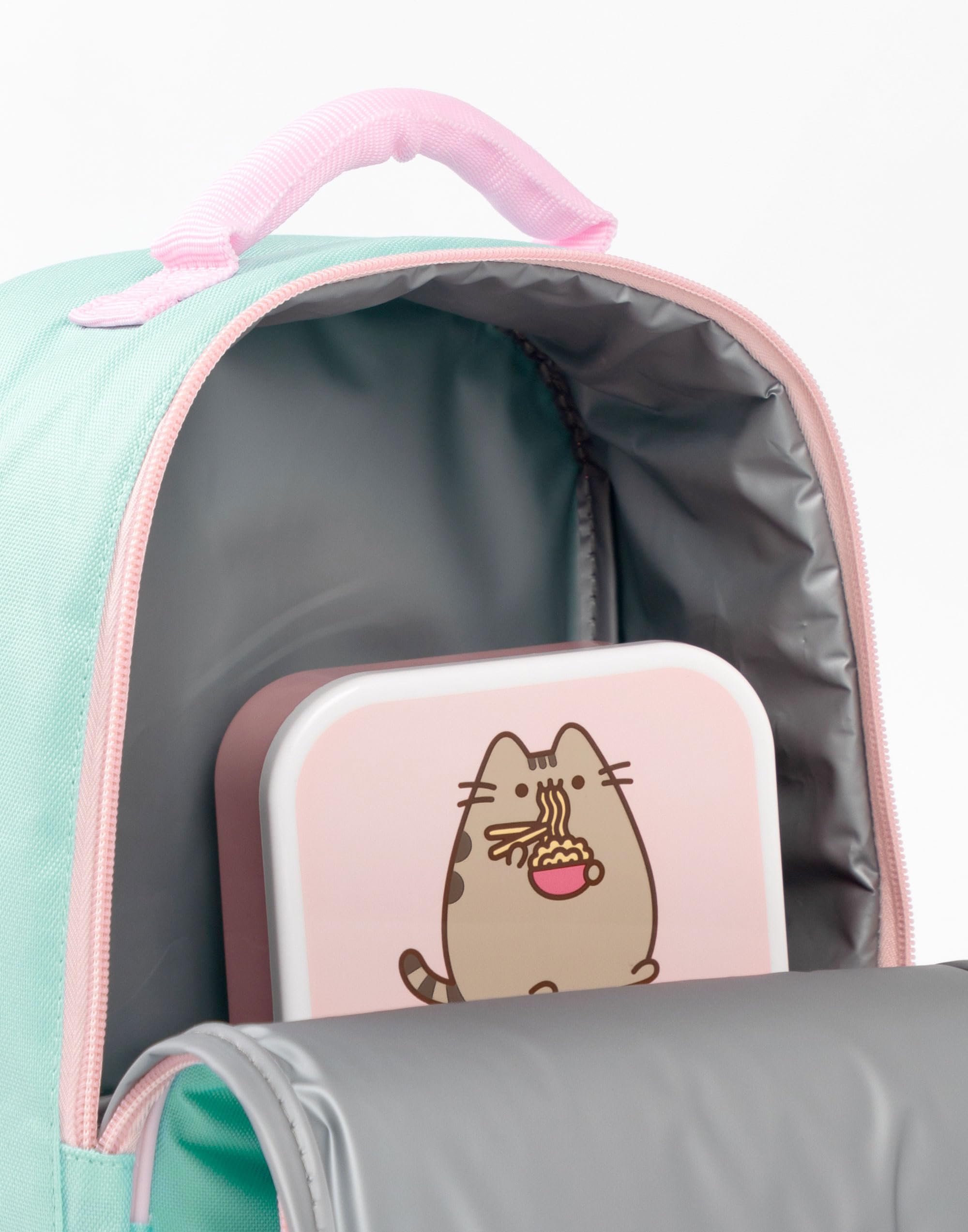 Pusheen le sac à lunch, la boîte à lunch et l'ensemble de bouteilles de boissons le chat à la menthe | Snack Attack Polkadot Ensemble déjeuner scolaire pour filles | Bouteille d'eau transparente