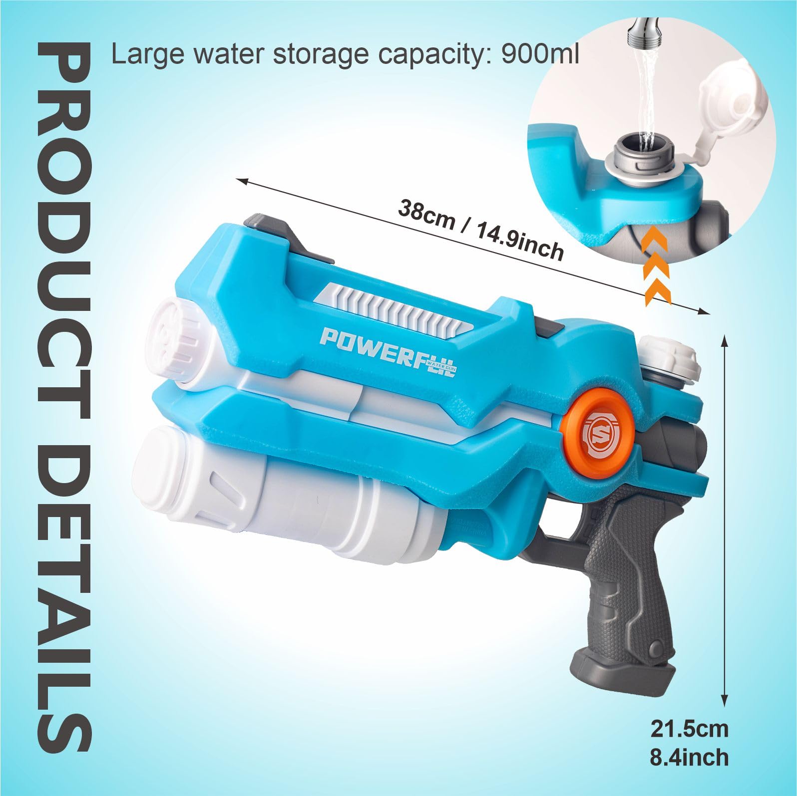 Big Water Gun Powerful Water Pistol for Kids 30-40ft Long Range 800cc Super Soaker Watergun - Image 2