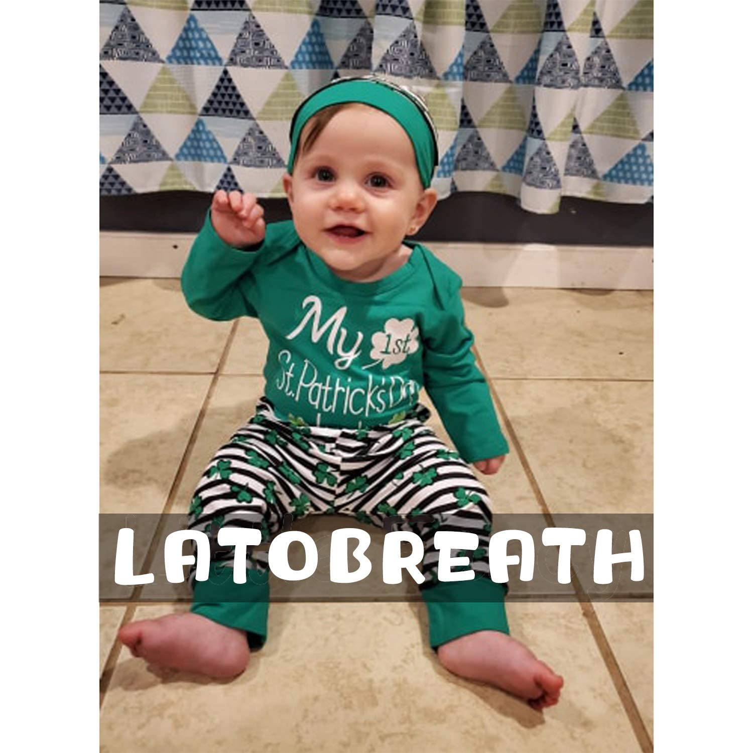 Newborn Baby Boys Girls My First St Patrick's Day Outfit Set Lucky Clover Stripe Pant Set with Hat (3-6 Months) Green