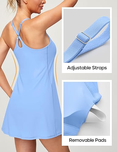 Heathyoga Tennis Dresses for Women with Shorts Underneath and Bra Athletic Dress for Women Dress with Pockets Golf Outfits(Light Blue,Large)