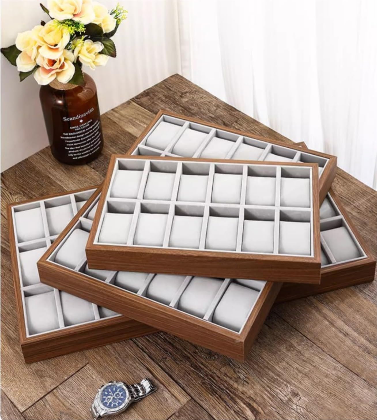 Caja Relojes Organizador De Relojes De Madera Apilable Con 30 Ranuras Para Pulseras Y Brazaletes Relojero Organizador Hombre