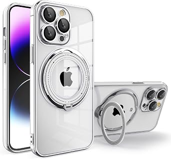 Guppy Invisible Stand Magnetic Case Compatible with iPhone 16 Pro Max, Compatible with MagSafe, Shockproof Matte Slim with Lens Film Phone Cover Ring Holder Women Men 6.7 inch-Silver