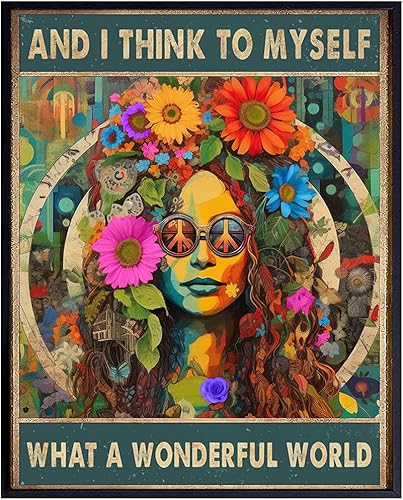 Boho Living room Decor - Positive Quotes Wall Art & Decor - Hippie Room Decor - Psychedelic Wall Art - Wonderful World - Bohemian Wall Art -