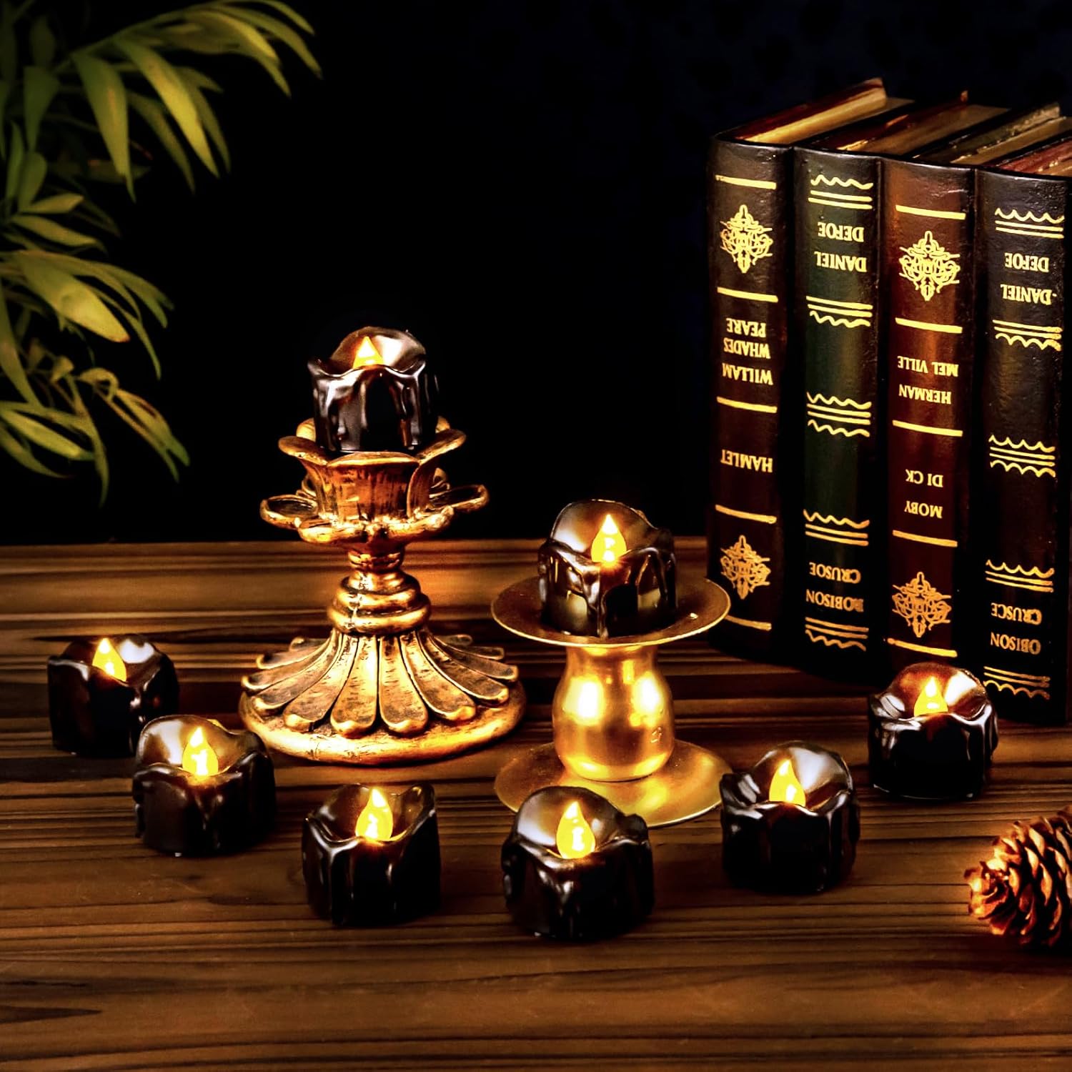 Black Flameless Tealight Candles with Timer, Pack of 12 - Image 5