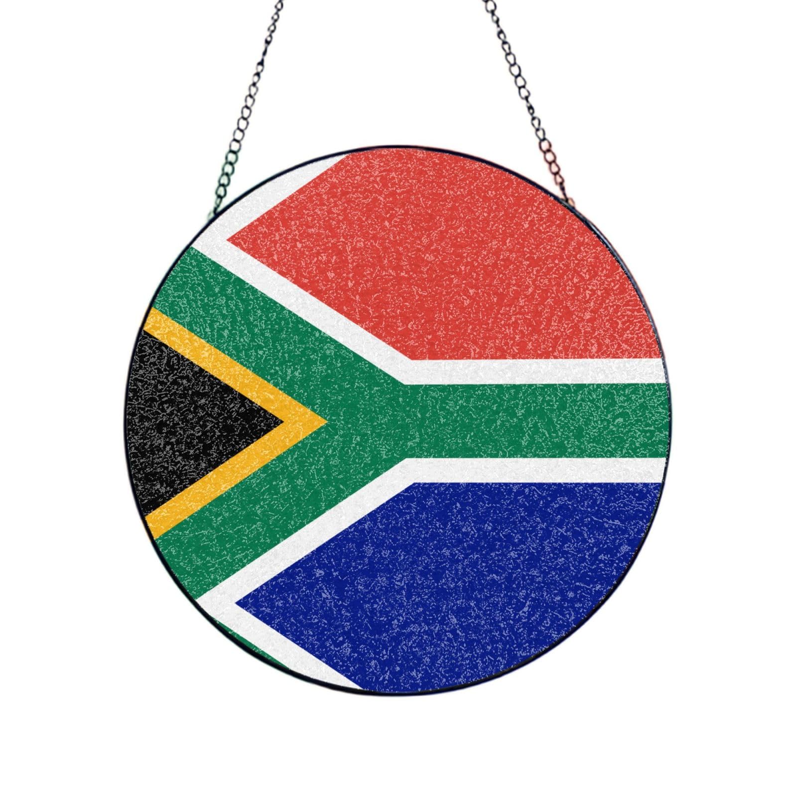 Phayah South African Flag Print Glass Window Hanging Sun Catchers Suncatcher Decor For Birthday For Home Garden Porch 12in（30cm）