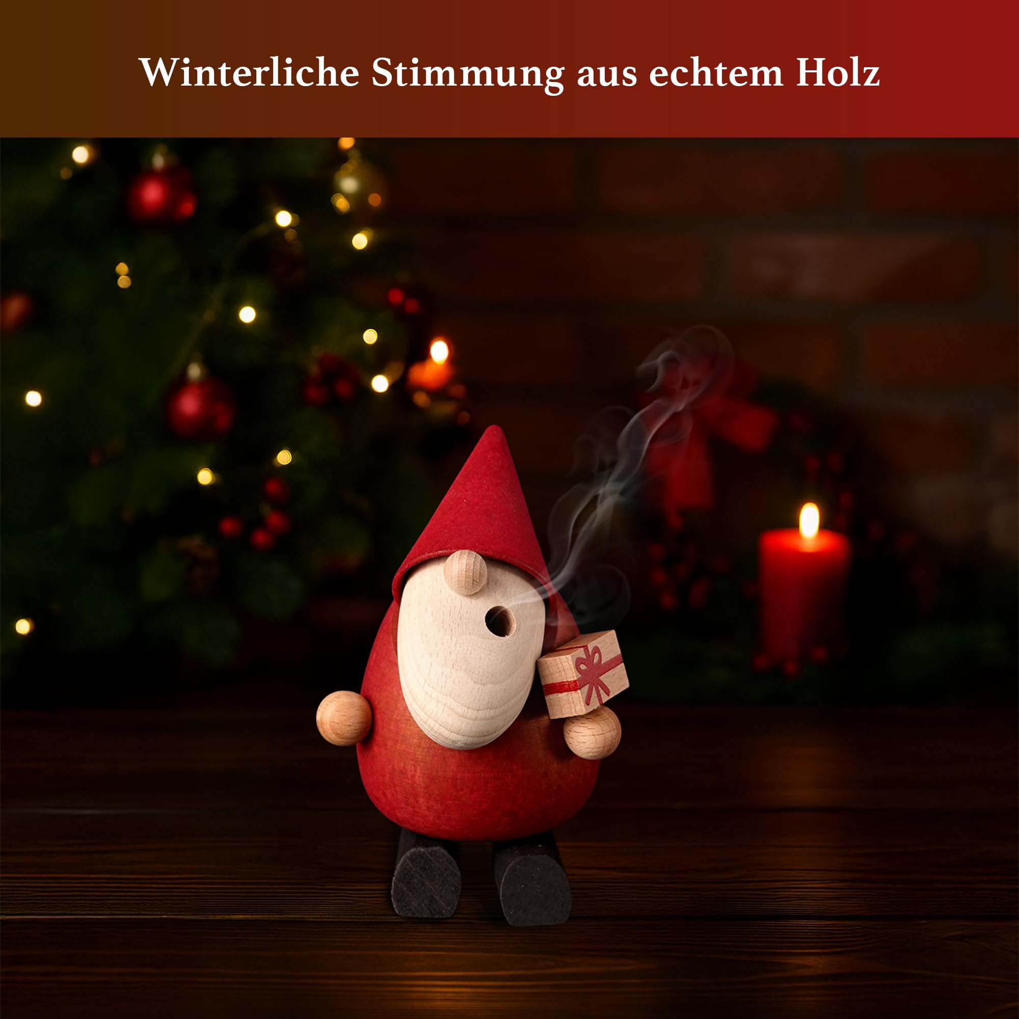 SAICO Räuchermännchen Weihnachtsmann Bescherung 11 cm - Handgefertigte Holzfigur inkl. Räucherfunktion - Erzgebirgische Handarbeit - Moderne Weihnachtsdekoration Made in Germany
