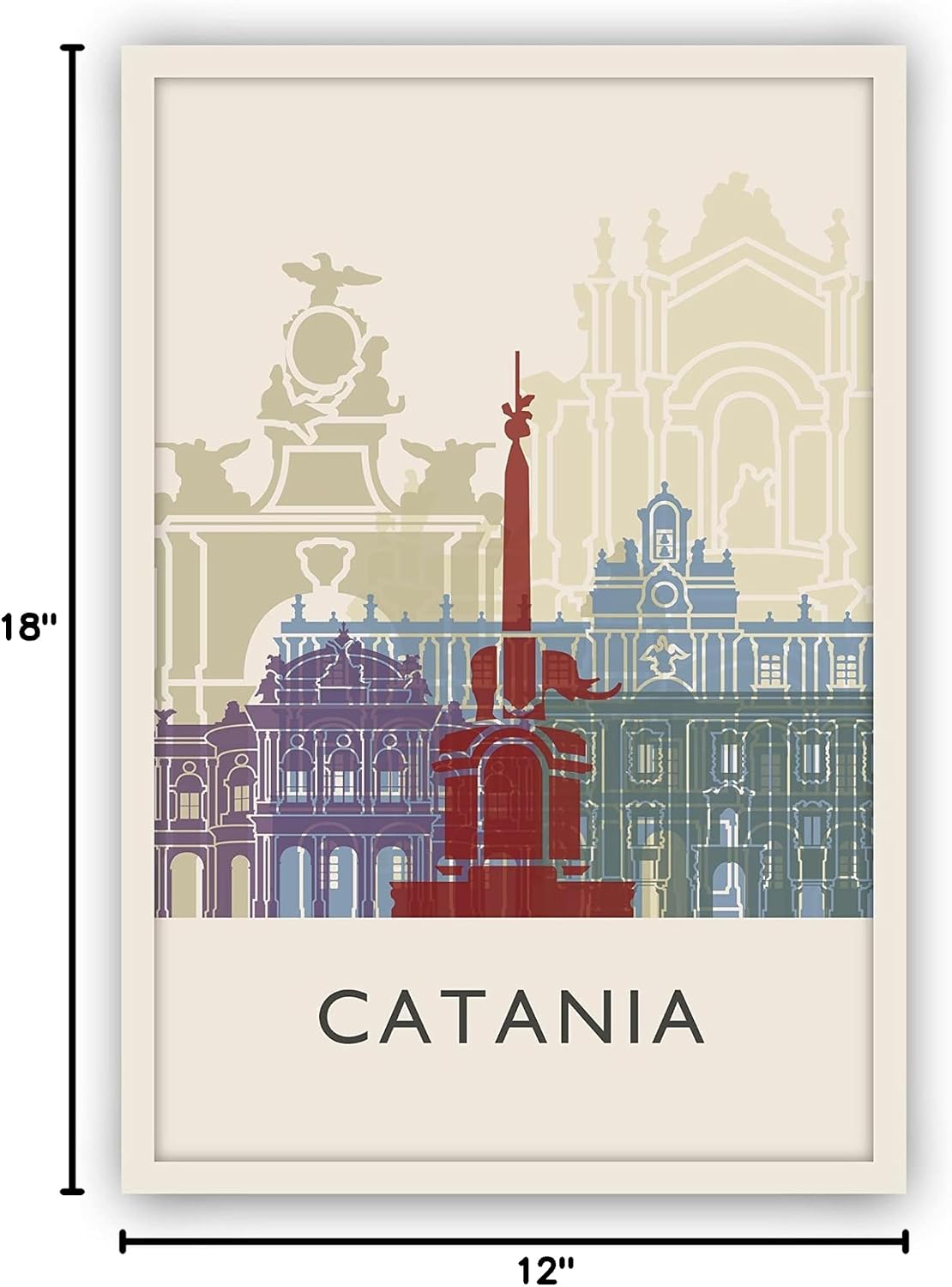 Catania Illustration Poster, Catania Italy Skyline Poster Cityscape and Landmark Print, Catania Illustration Home Wall Art, Office Wall Decor - 12x18