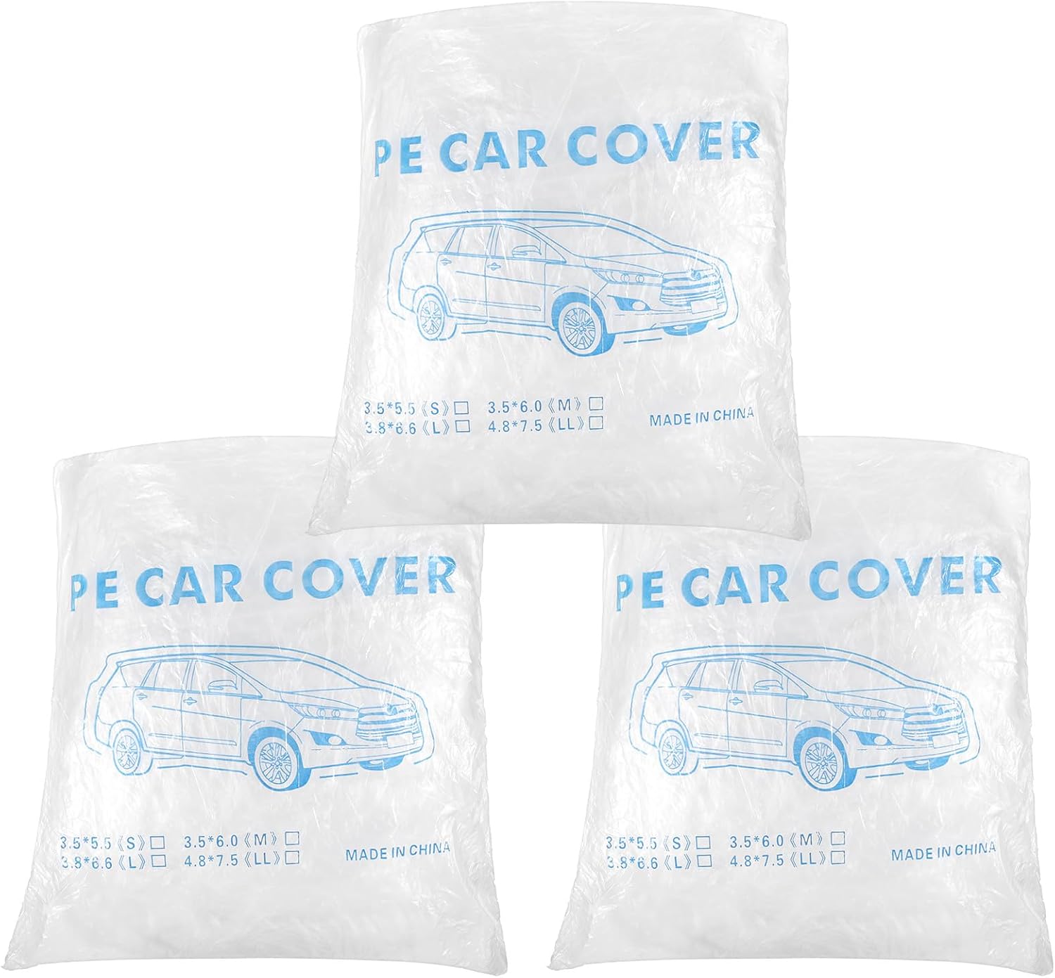 3 Packs Disposable Car Cover Clear Plastic Car Cover Universal Rain Dust Garage Cover with Elastic Band Large (15.7FT x 24.6FT)