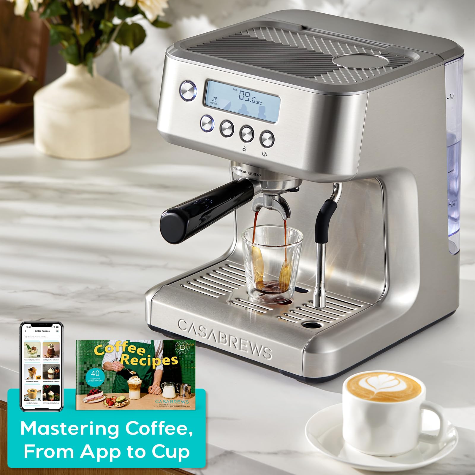 CASABREWS Ekspres do kawy z wyświetlaczem LCD Barista ekspres do kawy cappuccino ze spieniaczem mleka profesjonalny ekspres do kawy z regulacją temperatury ekstrakcji prezenty