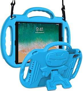iPad 6th/5th Generation Case, iPad 9.7 Case, iPad Air 2/1/Pro Case, [Shoulder Strap][Light Weight Handle] Shockproof Stand Kids Case for iPad 9.7 inch 2018(6th Gen) / 2017(5th Gen) - Blue