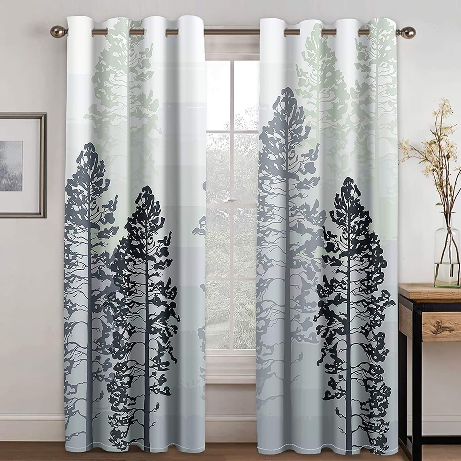 Rideau occultant anti froid imprimé arbres gris vert salon L214xH183
