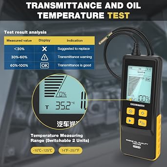 CMTOOL Engine Oil Tester, Gasoline Diesel Engine Oil Quality Analyzer, High-Precision Checker, 800mm Flexible Probe Built-in Identifier Audio Alerts Backlit Display