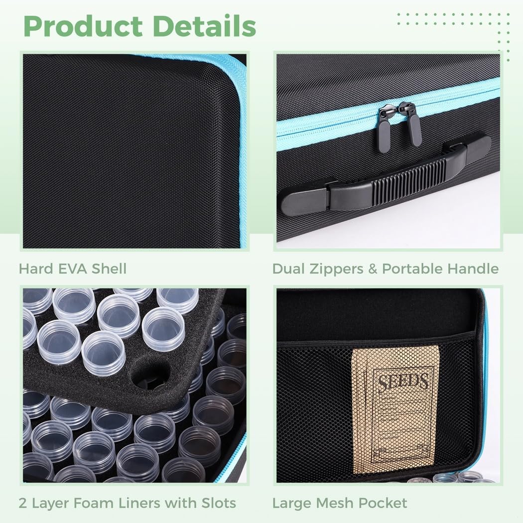 Komplettes Saatgut-Organizer-Set: enthält 140 Samenbehälter, 20 Umschläge, 1 EVA-Etui, 216 Etikettenaufkleber, Trichter, Tabletts, Stifte und mehr; hilft, Samen sauber und sicher vor Feuchtigkeit zu
