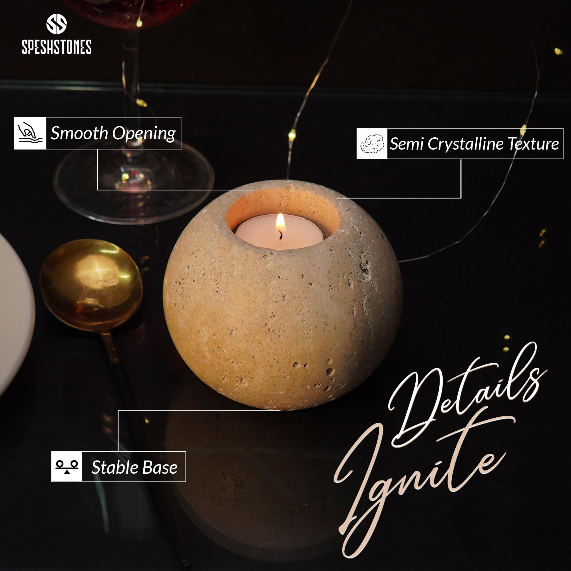 SPESHSTONES Portacandele in marmo in travertino da 10 cm, per regali, lumini da tè, candele, set di 2 per compleanni, matrimoni, tavoli da pranzo, centrotavola e decorazioni per San Valentino