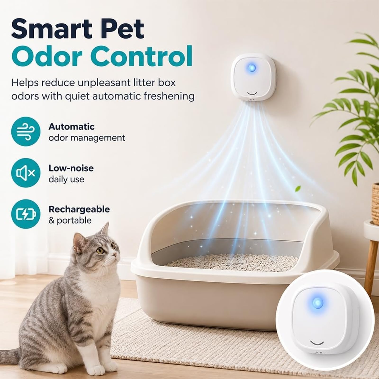 Desodorizador Inteligente de Caja de Arena para Gatos, eliminador de olore (2Pcs)
