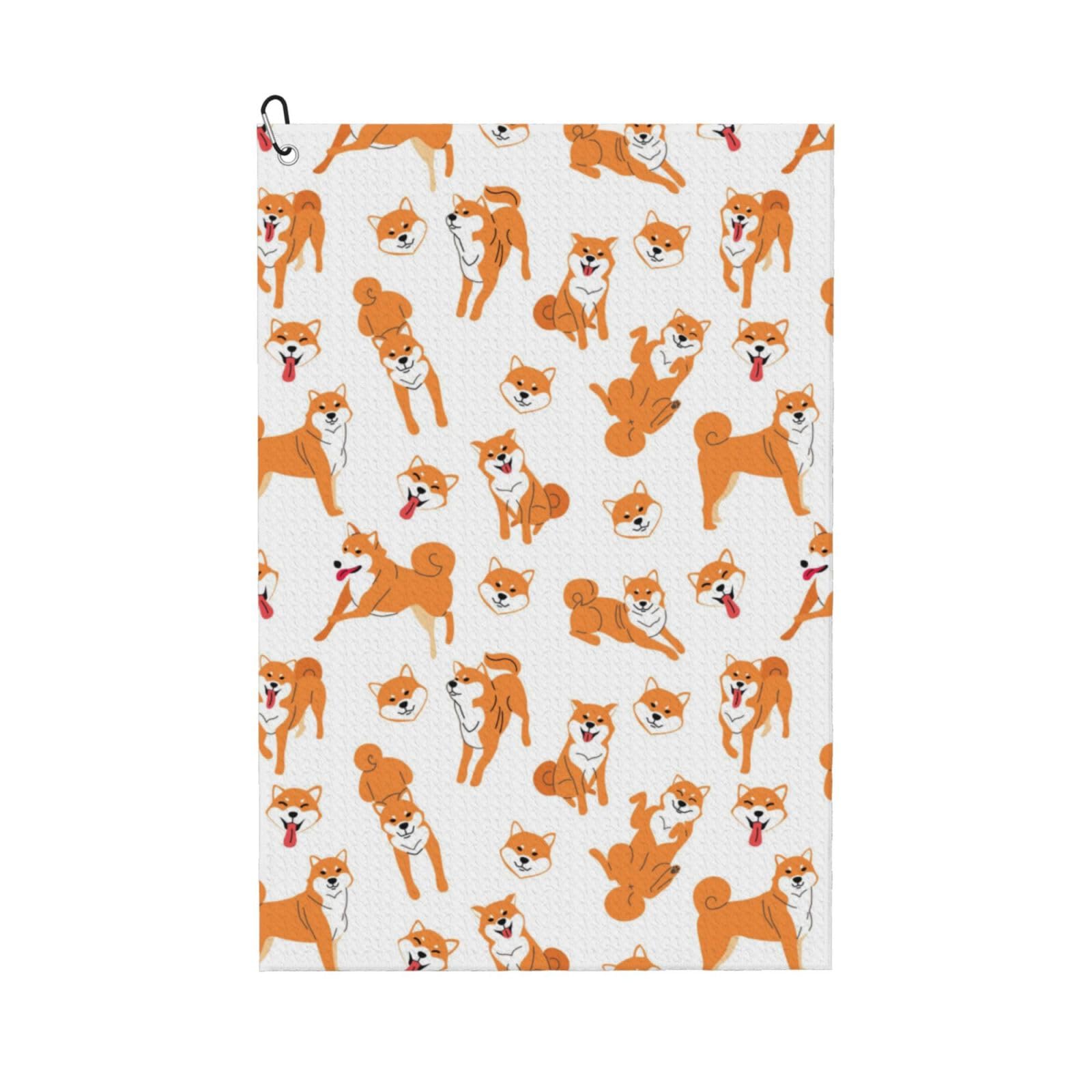 Hnnkloy Shiba Inu Dog Pattern, 16x24 in Portable Waffle Golf Towels with Carabiner Clip for Golf Bag