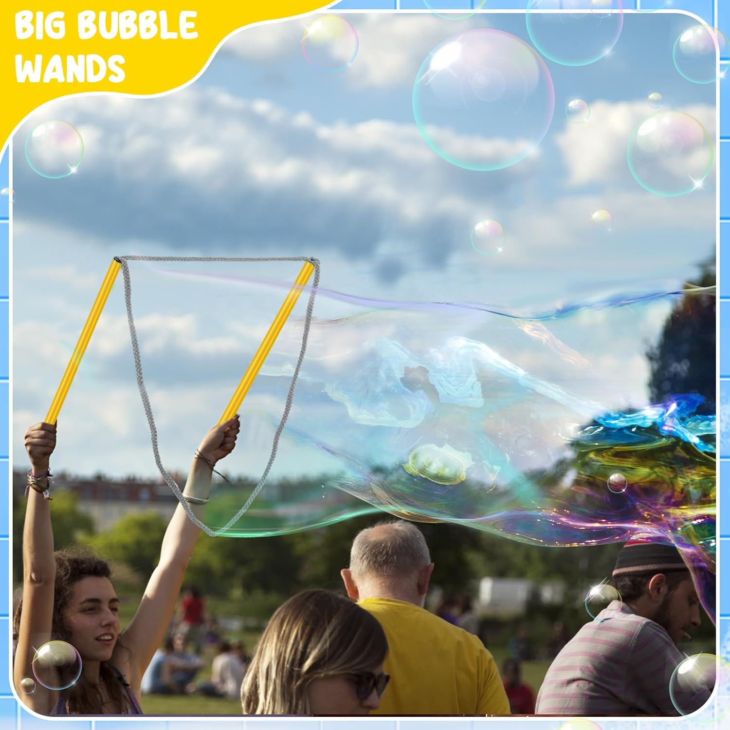 FairySandy 8 Pieces Giant Bubble Wands Big Bubble Wands for Kids Outdoors Toy for Birthday, Outdoor Activities, Party Favors, Solution Not Included (Attractive Color,Classic)