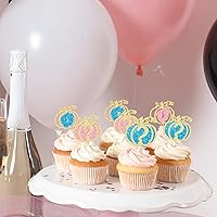 Vista 4 de 24 piezas de calabaza revelación de género para cupcakes con purpurina de calabaza pies de bebé, selecciones de cupcakes para niños o niñas