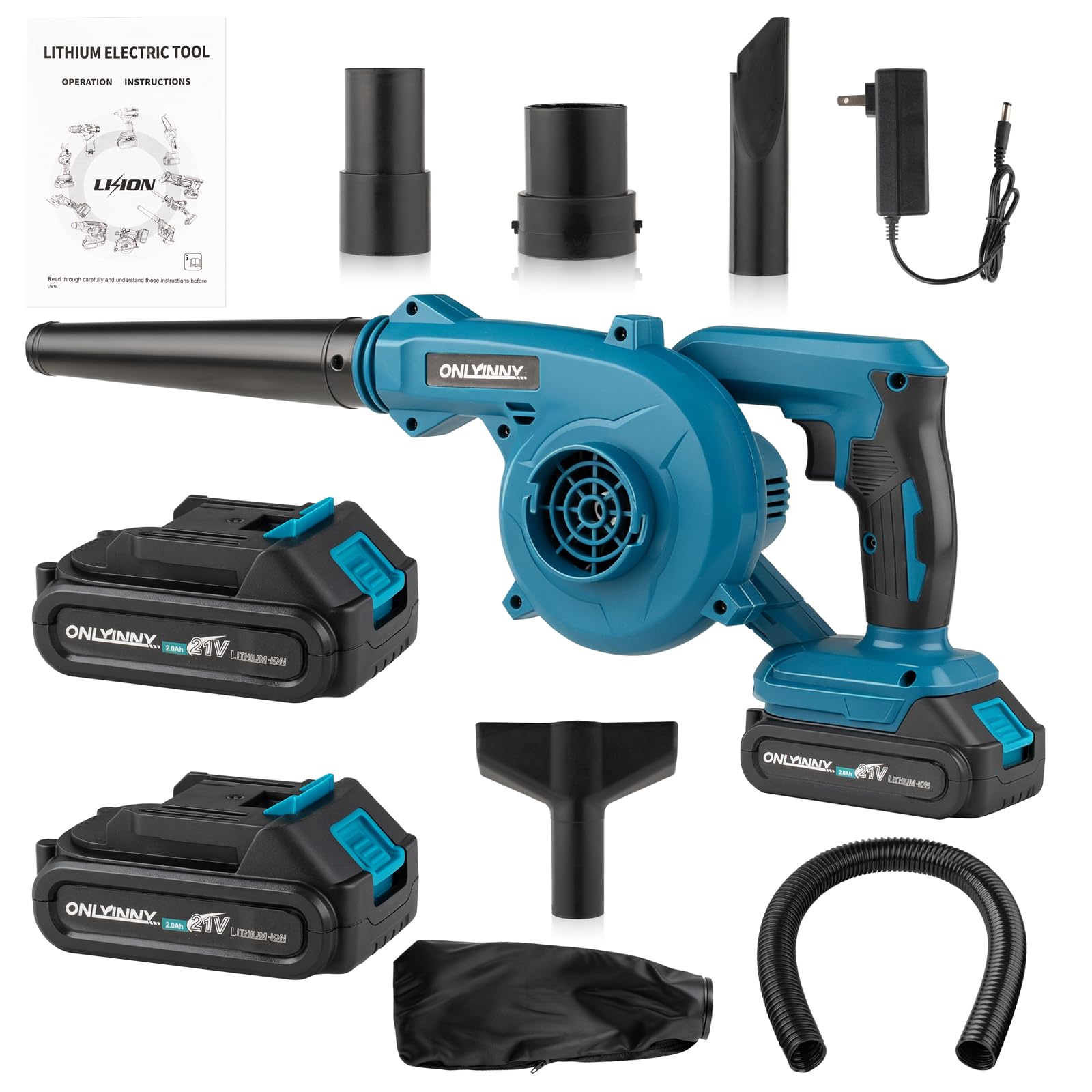 OnlyInNY 充電式 21V コードレス ブロワー マキタ 21V電池 互換 2in1 吹き集め 600W 強力 無段階風量調整 バッテリー残量表示 洗車/
