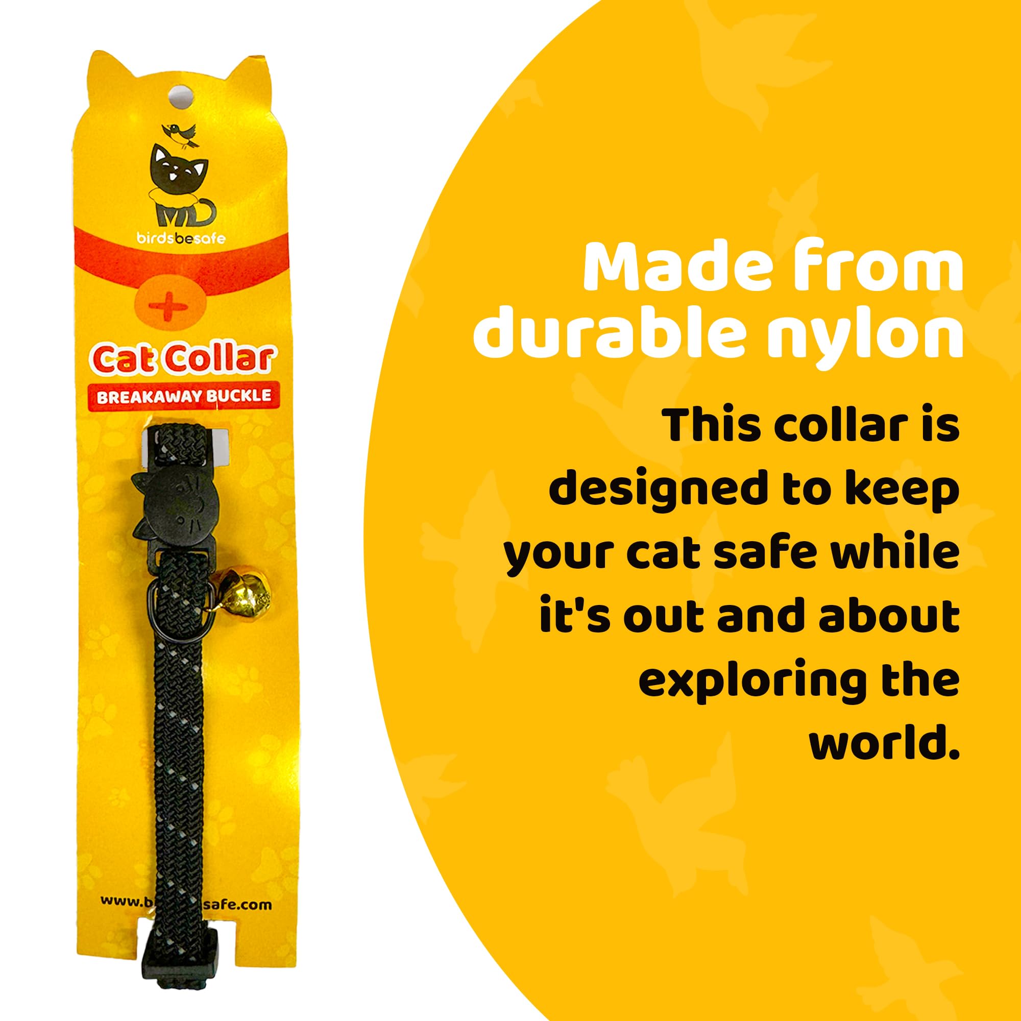 BirdsBeSafe® Collar de gato con campana, hilo reflectante para visibilidad nocturna, cómodo collar elástico para proteger al gato de atascarse en el jardín.