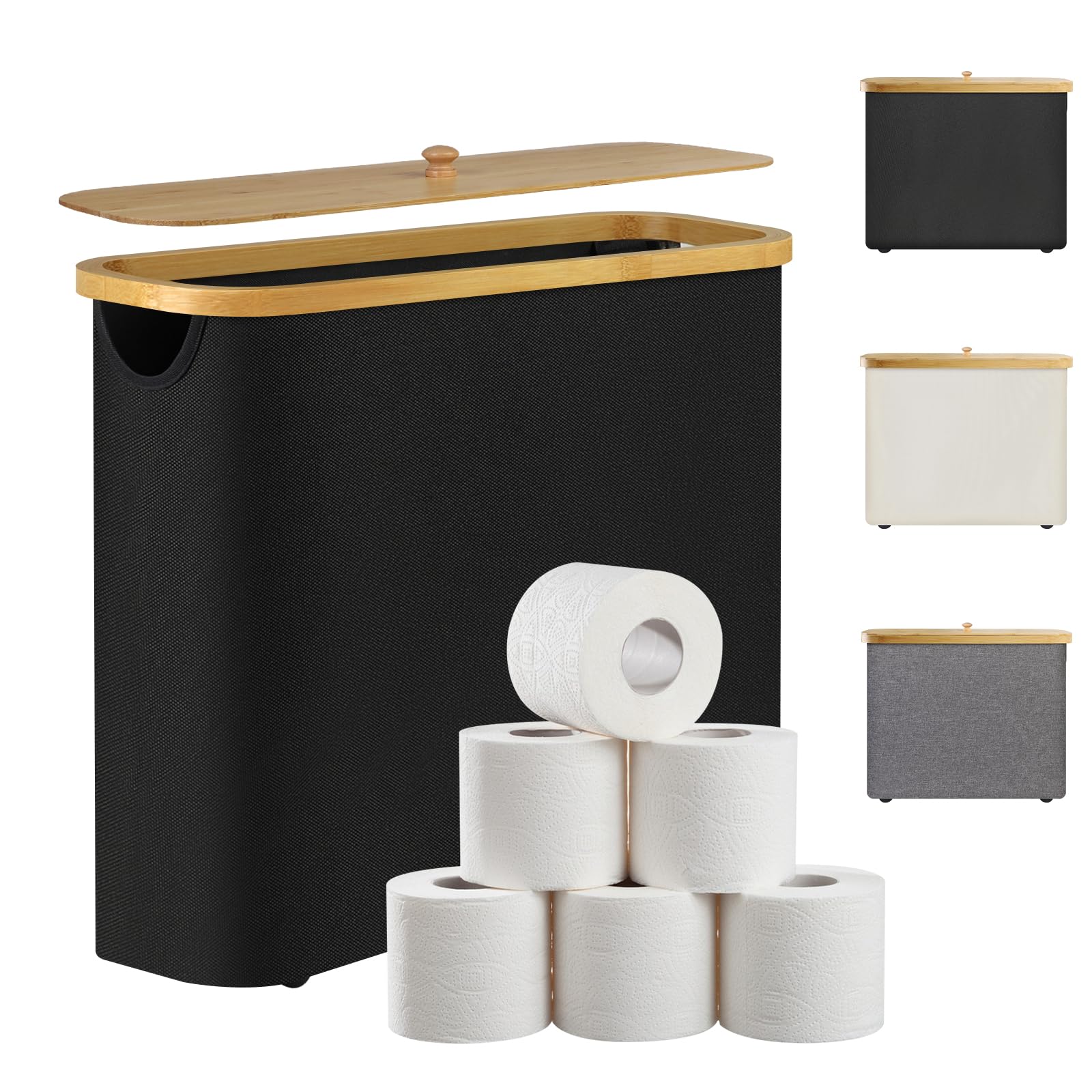 Sampoes Toilettenpapier Aufbewahrung, Klopapier Aufbewahrung, Bambus Badezimmer Organizer mit Deckel, Ersatzrollenhalter Wc Rollen Aufbewahrung, Toilet Paper Behälter 45 x 15 x 35 cm Küche, Haushalt & Wohnen