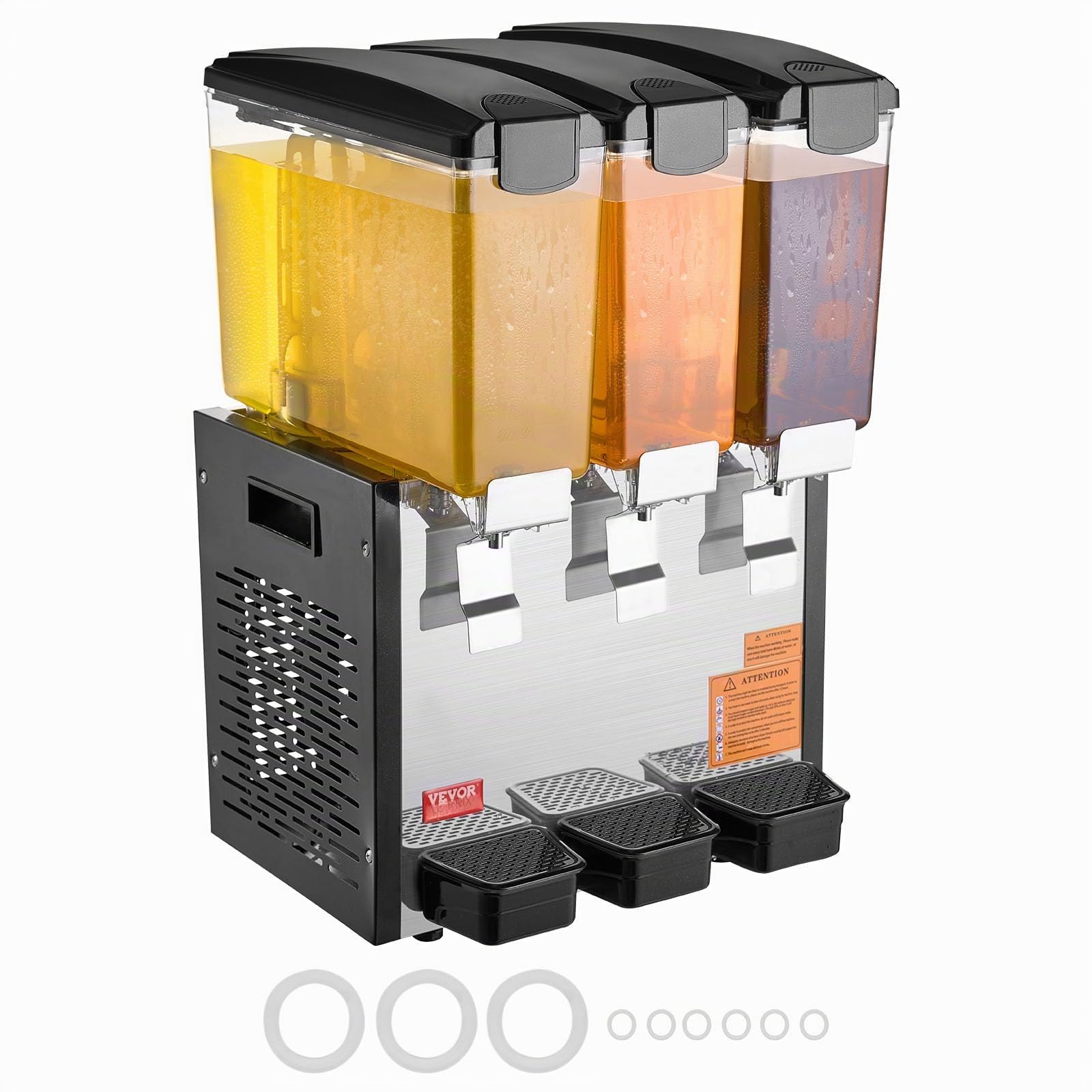VEVOR Distributeur de Boissons Commercial 3 Réservoirs de 10 L, Fontaine à Eau 440 W, Distribution de Jus Limonade Thé Glacé, Température de Refroidissement 7-12 ℃, pour Restaurant, Hôtel, Café