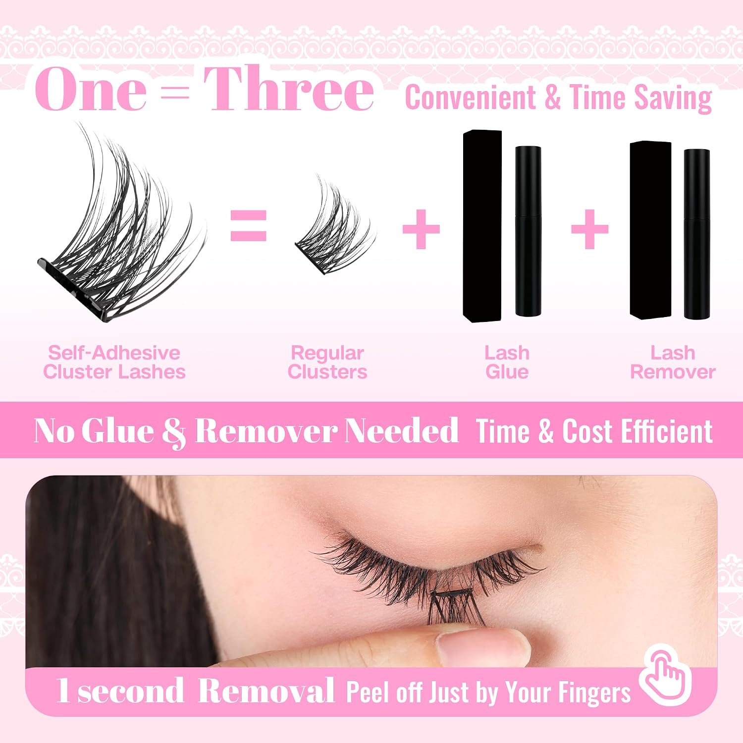 POPUP Self Adhesive Eyelashes 60Pcs D Curl Self Adhesive Lash Clusters Press on lashes No Glue and Remover Needed Reusable Wispy Pre Glued Eyelashes with Tweezers for Beginners (AC01)