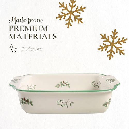 Miniatura 5 de Spode Plato rectangular con mango de árbol de Navidad (9 x 12 pulgadas) para hornear y platos de temporada, apto para loza, microondas y