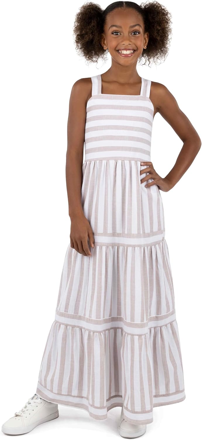 Speechless Girls' 7-16 Sleeveless Striped Cotton Voile Tiered Maxi Dress
