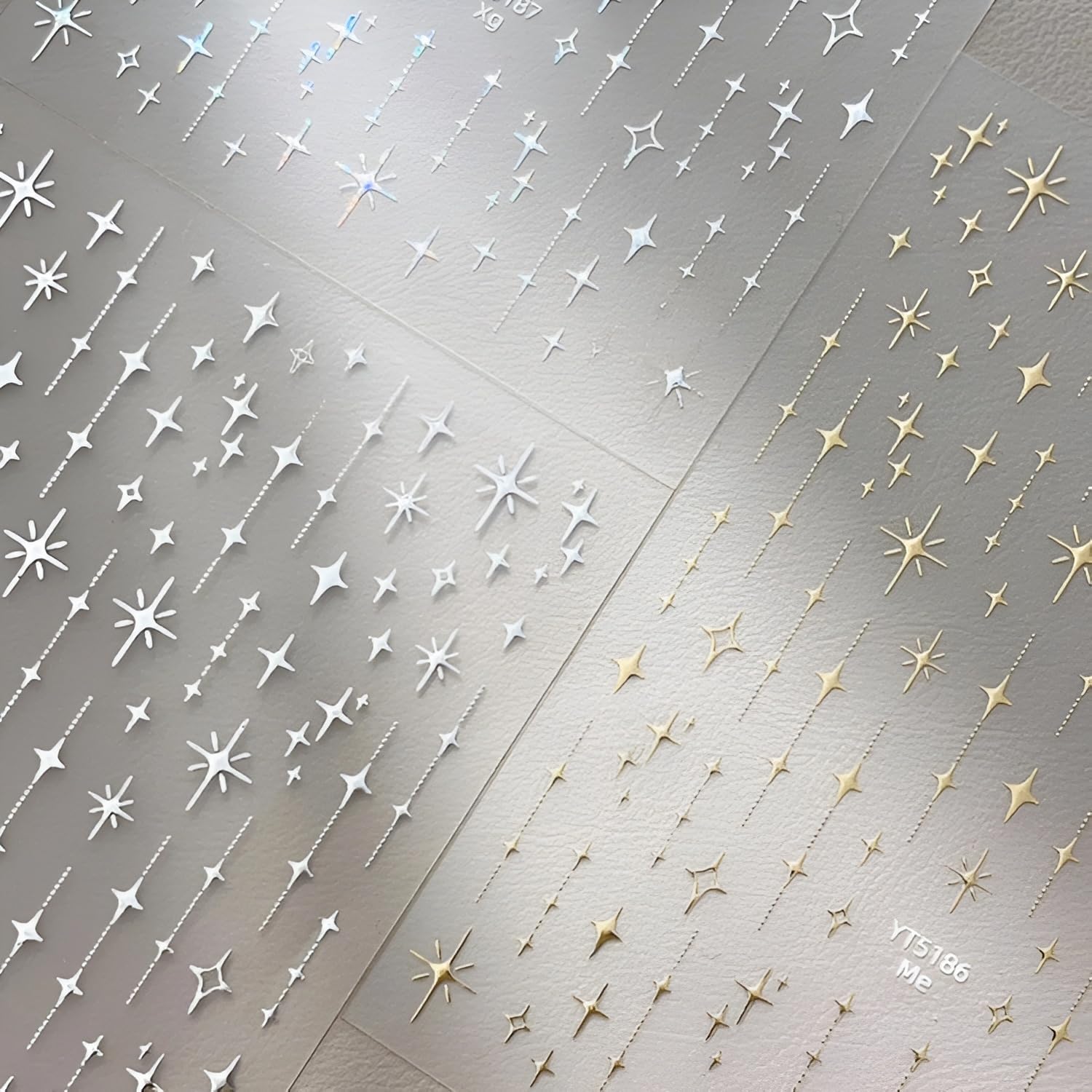 3 Sheets Star Nail Stickers for Nail Art 5D Embossed White Nail Decals Silver Gold Star Nail Art Stickers Shiny Nail Deisgn Nail Art Supplies for Women Girls DIY Manicure Decorations