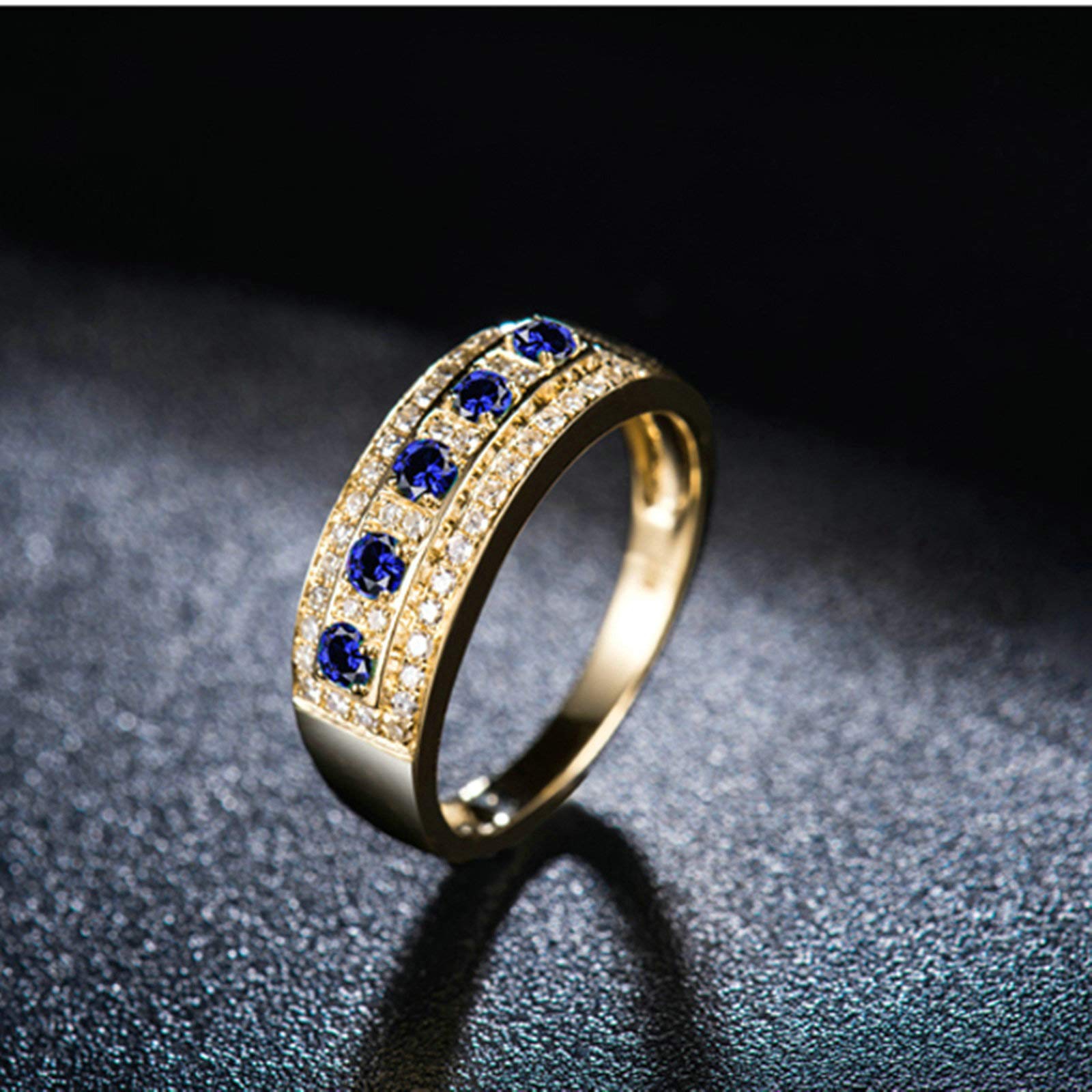 Damski pierścionek 750 pierścionek zaręczynowy, okrągły szafir 0,15 ct z diamentami 0,21 ct obrączki ślubne rocznicowe zaręczyny obrączka ślubna prezenty na urodziny Boże Narodzenie z pudełkiem na biżuterię e Żółte złoto 18K, U 1/2, colore: Żółte Złoto, c