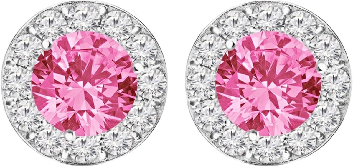 Houston Diamond District 1/2-4 Carat t.w. Pink Sapphire Stud Earrings for Women Screw Back