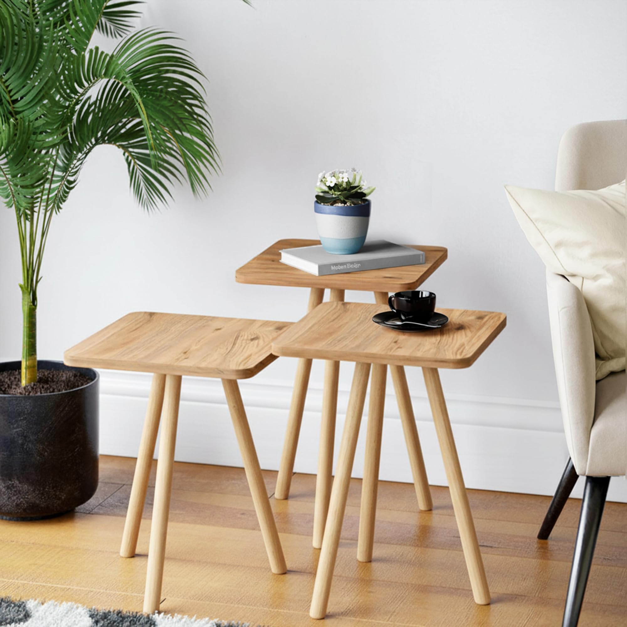 Beistelltisch Eiche 7 Farbvarianten Design (Quadratisch, Oak)