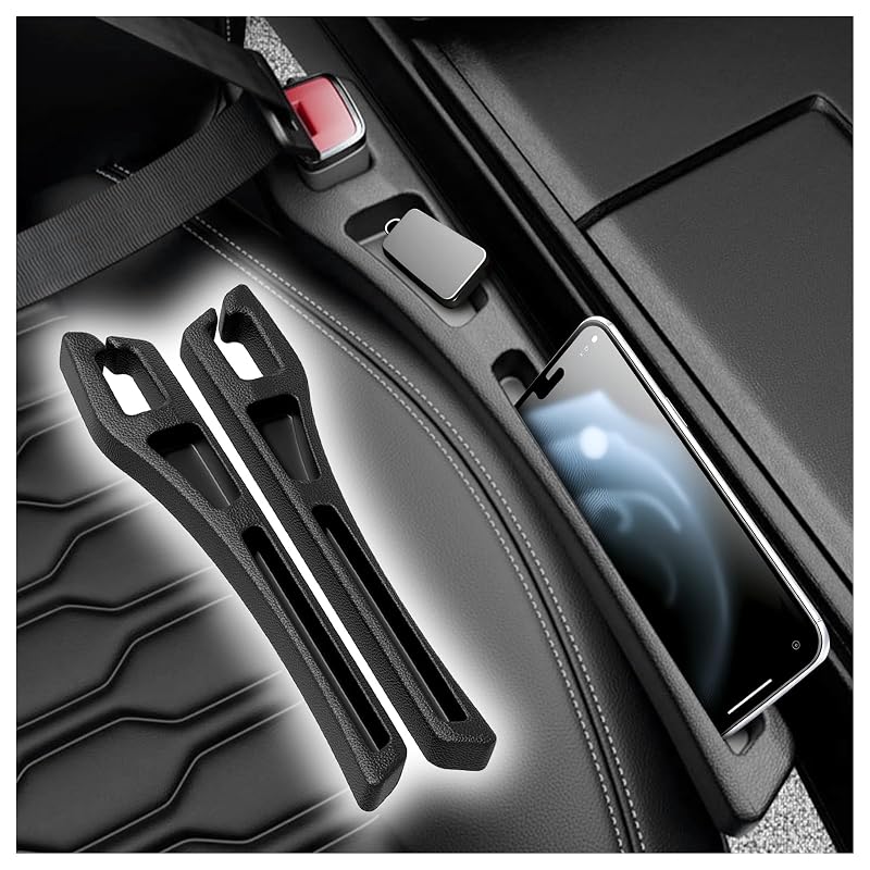 Junecarp Organizador 2 em 1 para Vão entre Banco e Console do Carro em EVA Preto, com Porta-objetos e Passagem para Cinto, Kit com 2
