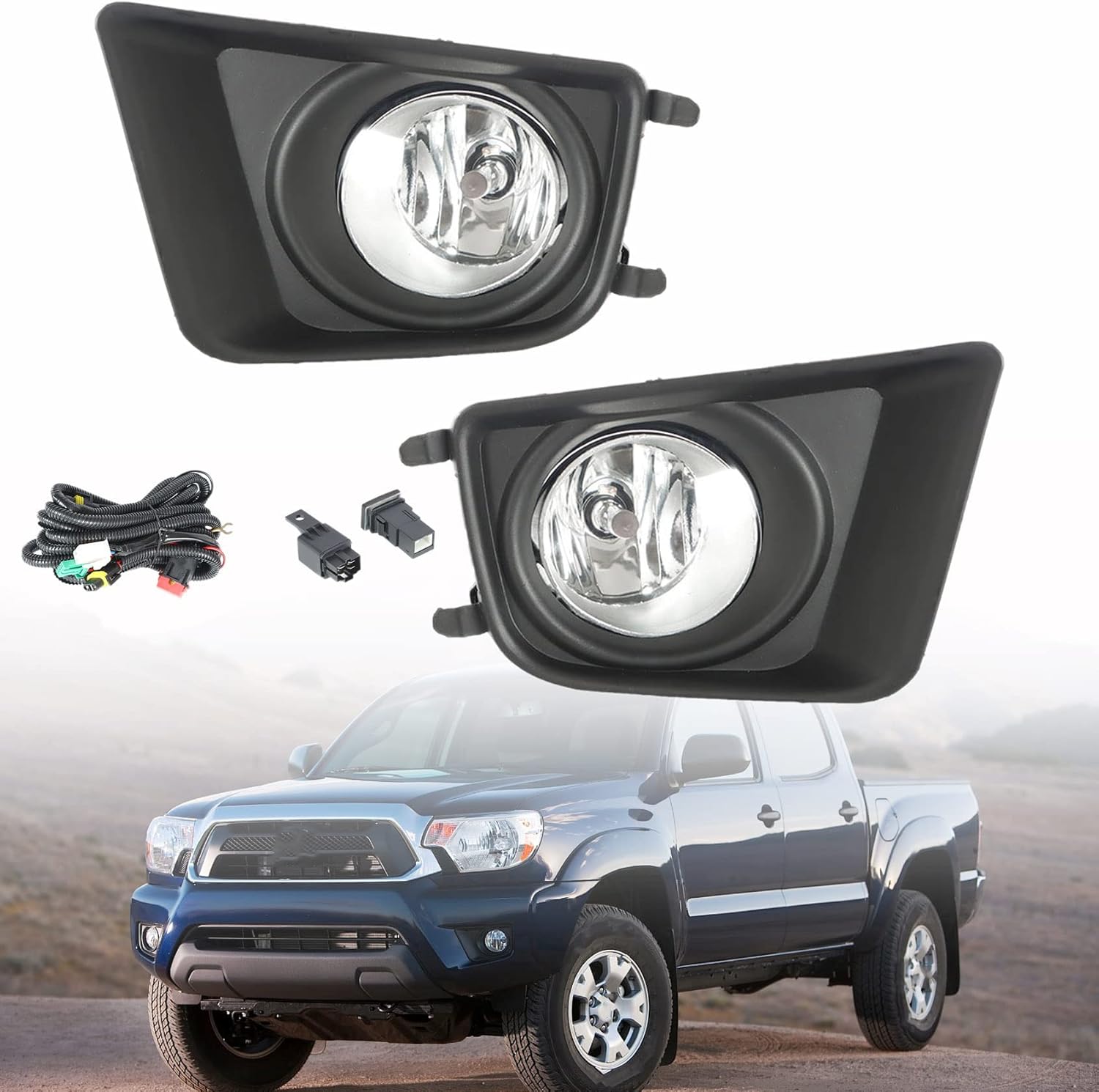 2Pcs Driving Fog Lights Assembly with Bulb Switch Wiring Kit Replacement for Ta-coma 2012-2015 Pickup Truck