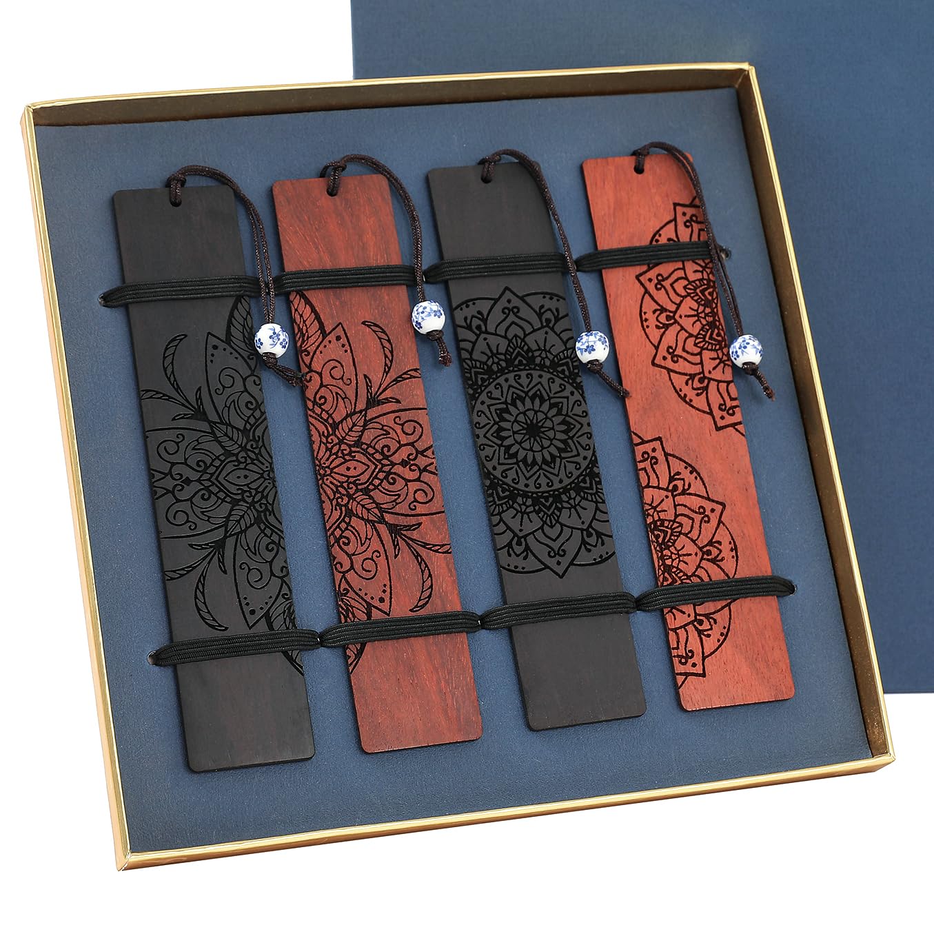 4-teiliges Lesezeichen-Set, Boho-Lesezeichen, Lesezeichen für Männer und Frauen, Buchliebhaber, Bücherwurm (Mandala-Set)