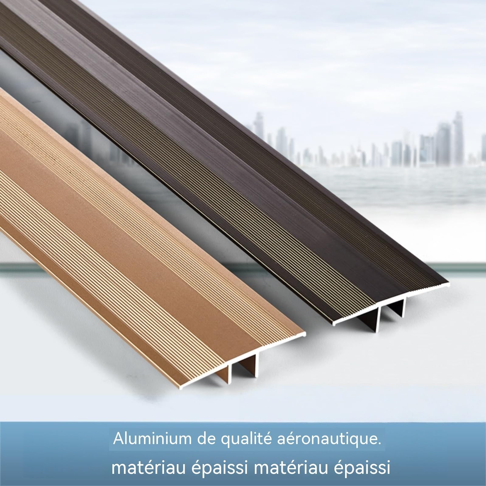 Barre De Seuil en Aluminium 90 Cm (Lot De 3) Profil De Transition pour Sol Stratifié Cache-Joint Et Combler Les Fissures De Sol Transition Moquette vers Carrelage(Champagne Gold,No Base)