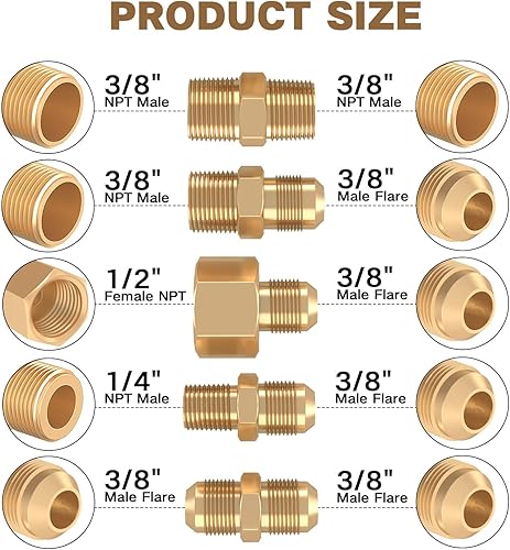 Vista 17 de Extensión de manguera de propano trenzada de alta presión de 24 pies y accesorios con acoplamiento de conversión de abocinado de 3/8 pulgadas a NPT