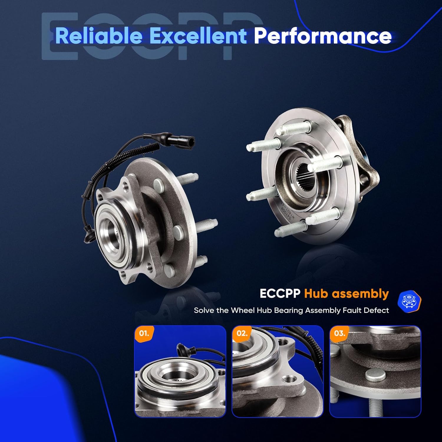 ECCPP Replacement for Pair of 2 New Complete Rear Wheel Hub Bearing Assembly 6 Lugs w/ABS for 2007-2012 For Ford For Lincoln 541008 x2