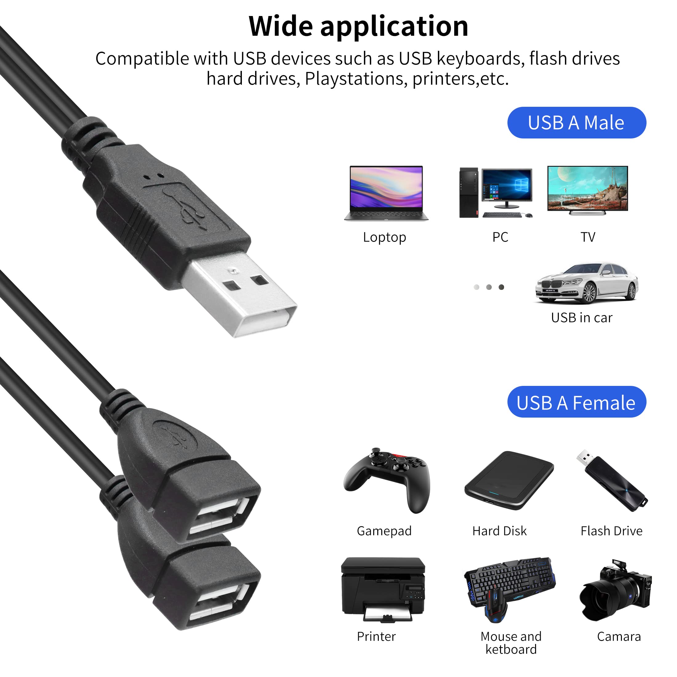 Répartiteur USB avec interrupteur YACSEJAO USB A 2.0 mâle vers double
