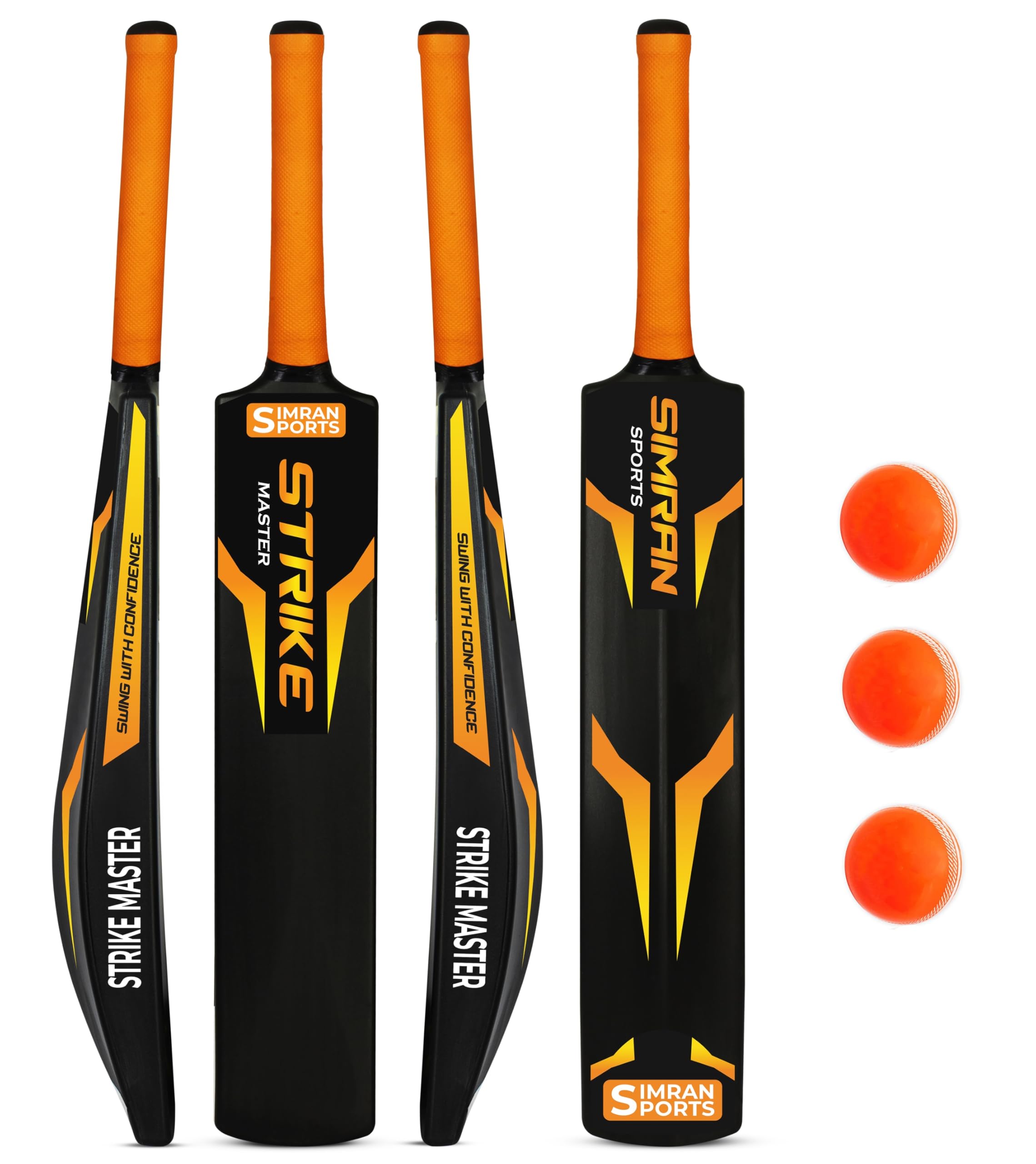 SIMRAN SPORTS Cricket Bat, Plastic Bat with 3 Pcs Wind Ball, Plastic Cricket Bat Full Size Hard Heavy Duty Cricket PVC/Plastic Cricket Set (Weight 800-850g) (Black/Orange)-picture-33