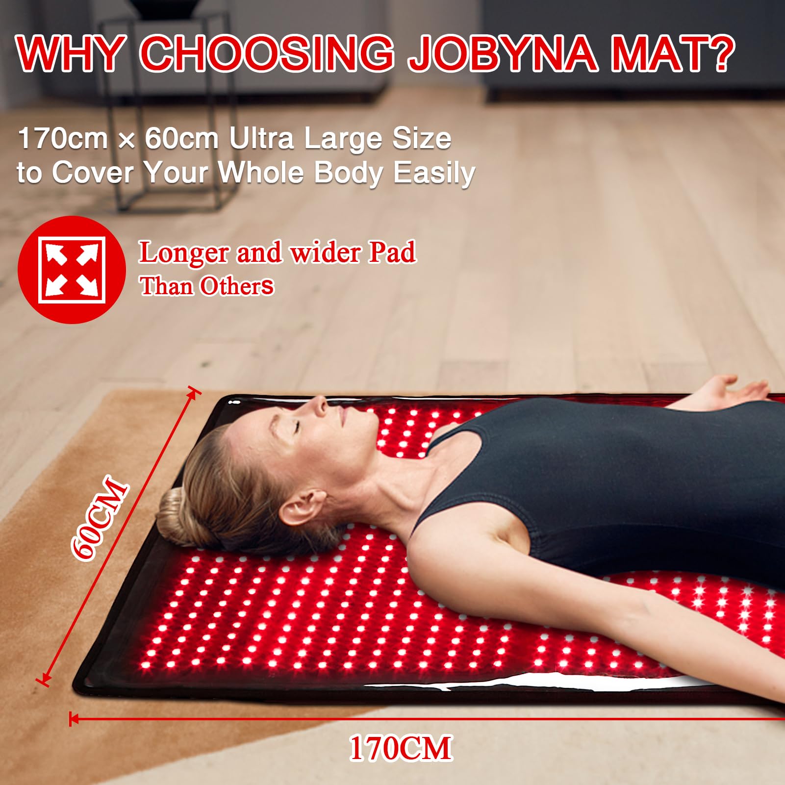 JOBYNA Terapia na podczerwień i terapia czerwonym światłem w przypadku bólu, 660 nm i 850 nm LED Red Light Therapy dla całego ciała, czerwone światło, lampa na podczerwień z timerem, 3 temperatury