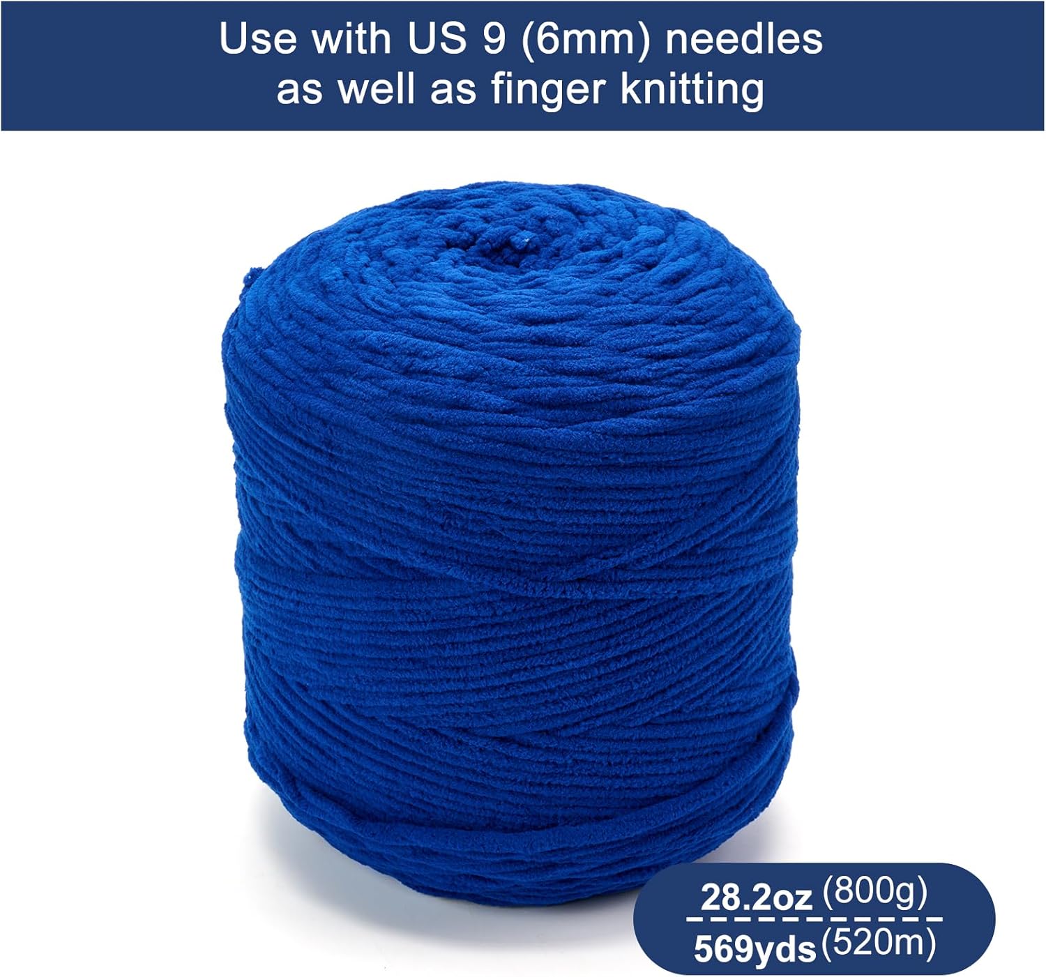Chunky Chenille Yarn for Knitting/Crochet Baby Blanket Fancy Yarn for Amigurumi #6 Super Bulky Extra Thick Soft Fluffy Big Yarn Hat Scarf Christmas Decor Beginner Friendly,Navy Blue,1.76LB