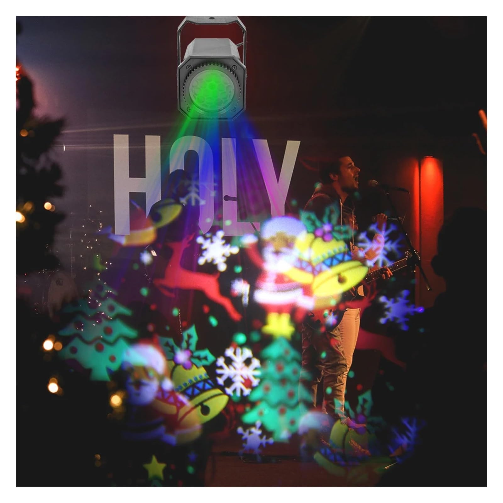 Projecteur de Noël à LED, Projection de Noël, décoration de Noël, DJ, discothèque, éclairage de scène, Lampe Flocon de Neige, 6 Cartes à Motifs - Spectacle de lumière